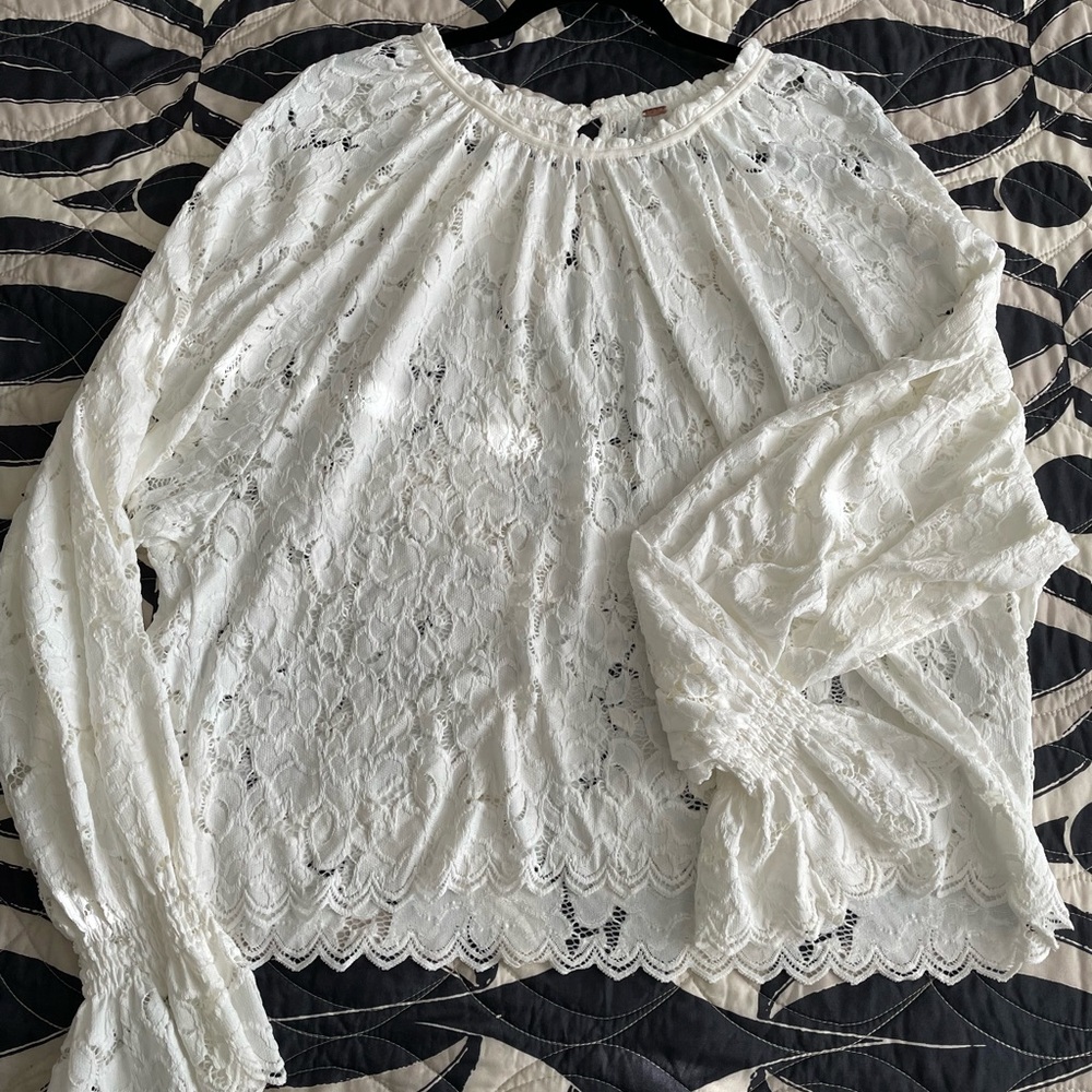 White stretch lace Free People top